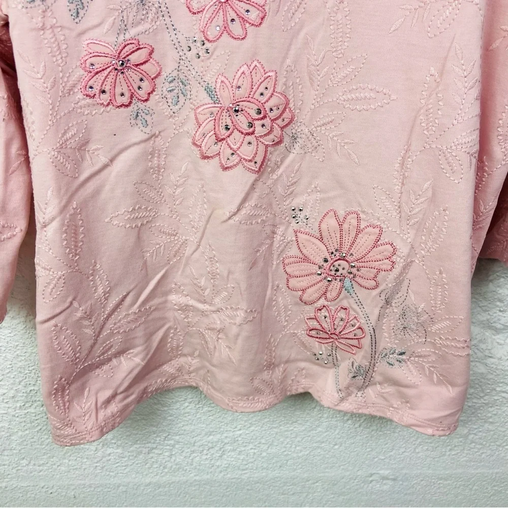 Alfred Dunner Light Pink embroidered Floral Long Sleeve Top size large - Picture 6 of 13
